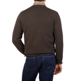 Alan Paine Cocoa Brown Lambswool Crew Neck Back