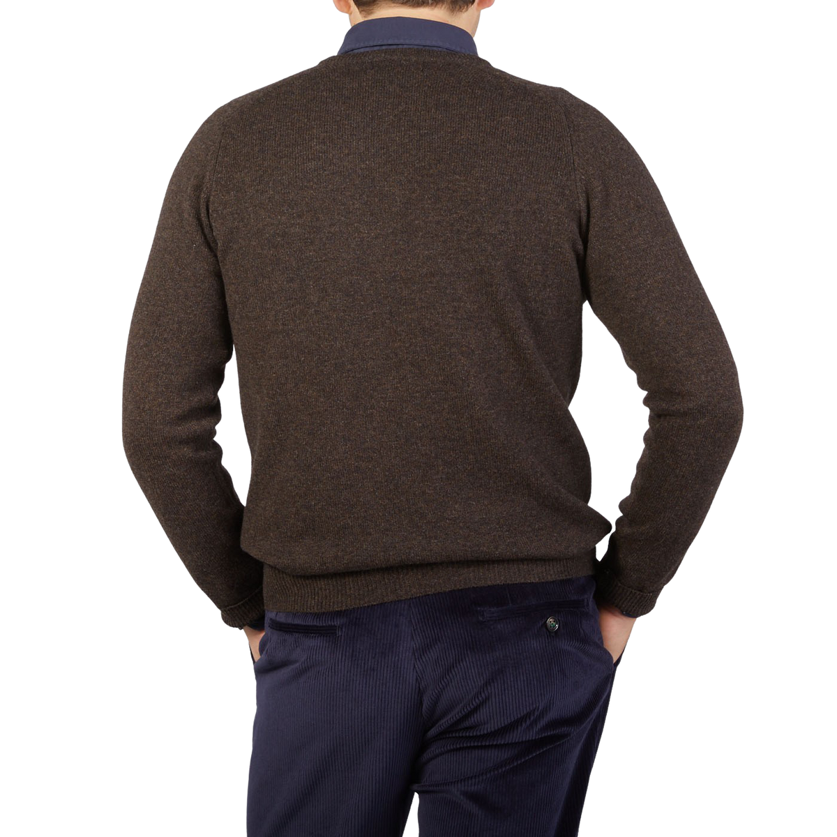 Alan Paine Cocoa Brown Lambswool V Neck