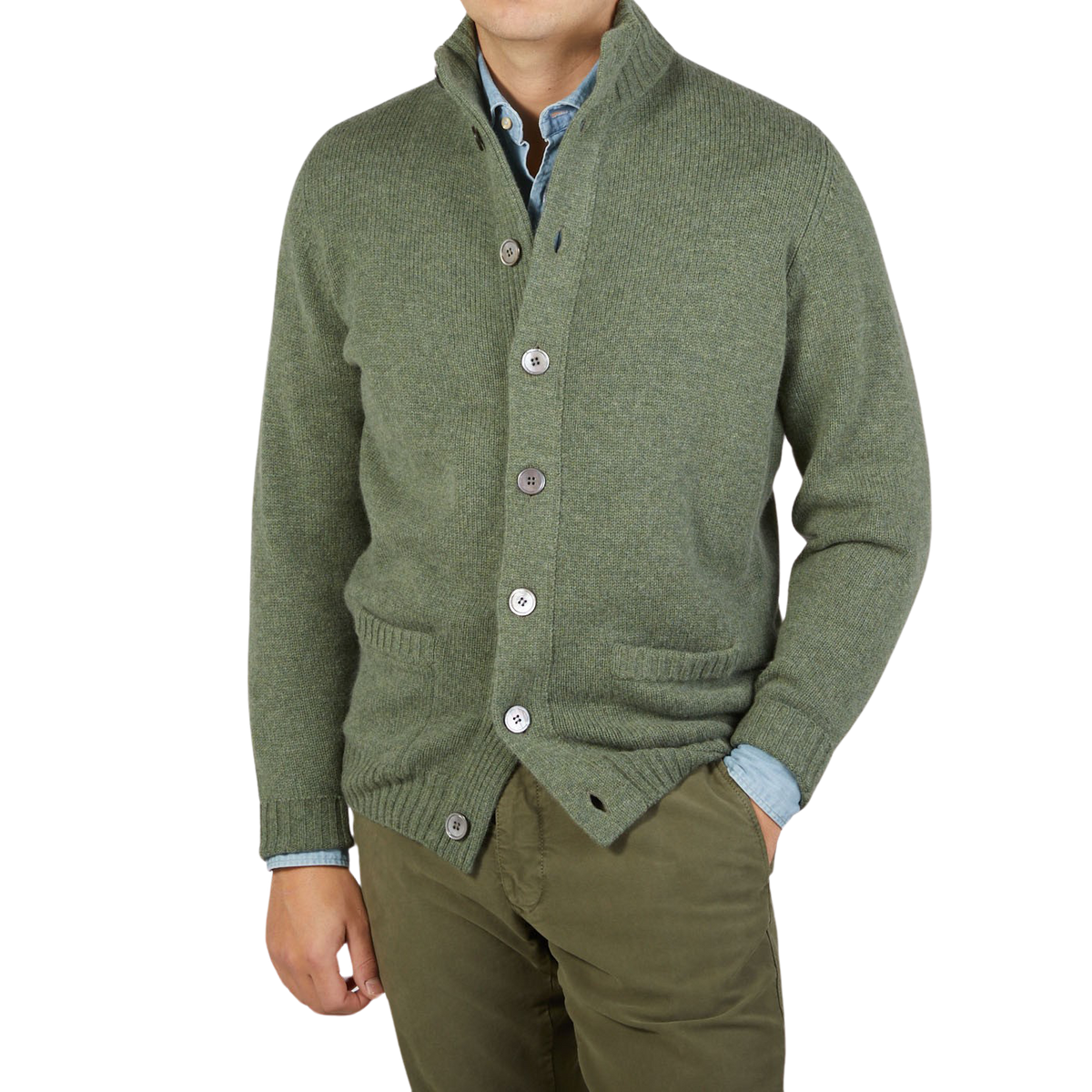 Alan Paine Landscape Green Lambswool Landford Cardigan