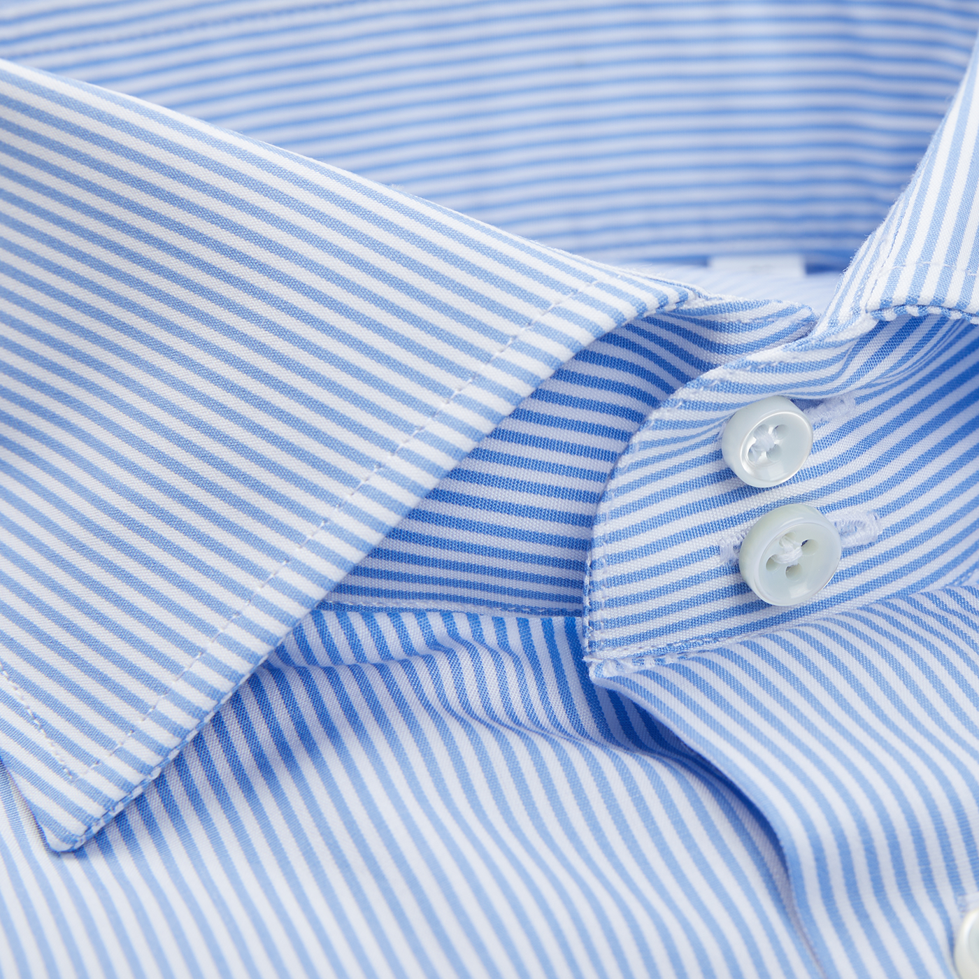 A close up of a Alexander Kraft Monte Carlo Blue White Bengal Stripe Cotton Double Cuff Shirt.