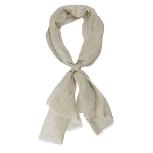 A Olive Melange Linen Gauze Scarf by Amanda Christensen, light beige scarf tied in a knot against a white background.