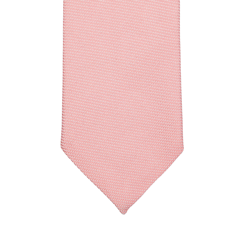 A Pink Matte Silk Lined Tie by Amanda Christensen on a white background.