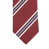 An Amanda Christensen wine-red striped silk cotton lined tie with blue and white stripes.