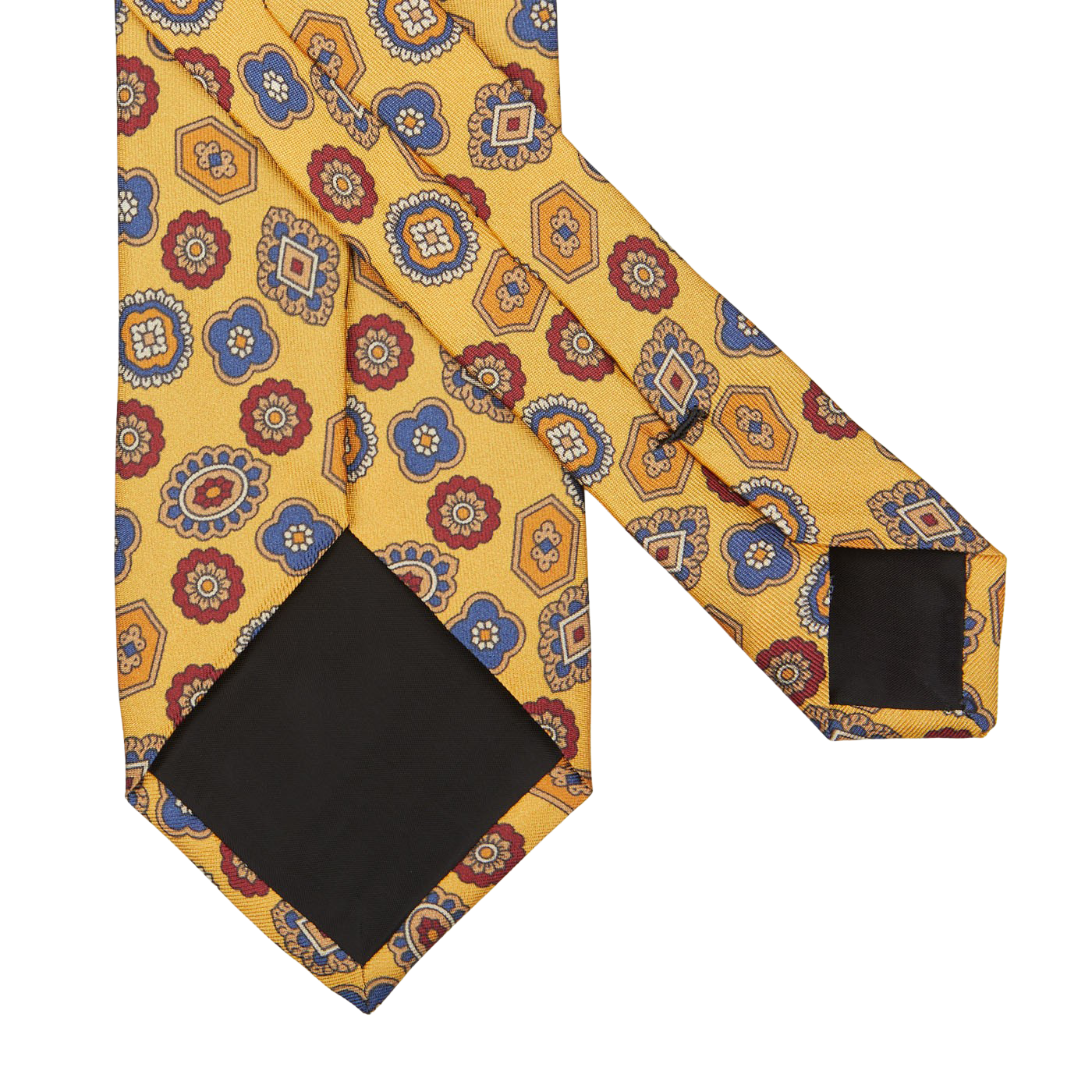 A Yellow Geometrical Printed Silk Lined Tie with a geometrical pattern by Amanda Christensen.