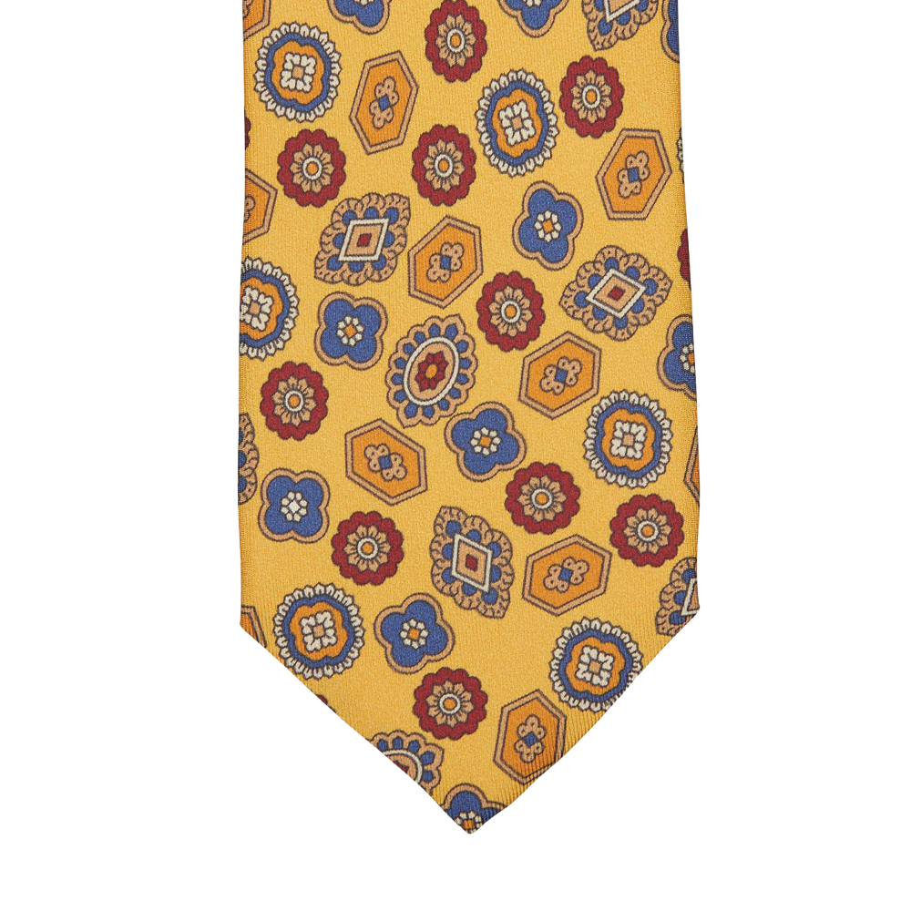 An Amanda Christensen Yellow Geometrical Printed Silk Lined Tie.