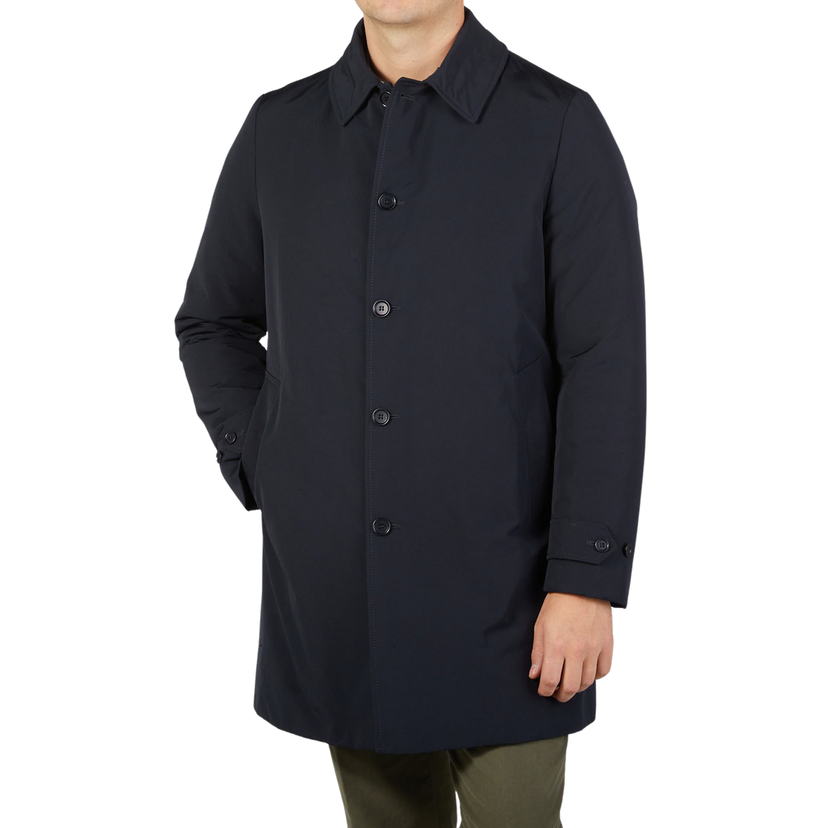 Aspesi Navy Blue Cotton Thermore Impermeabile Coat Baltzar