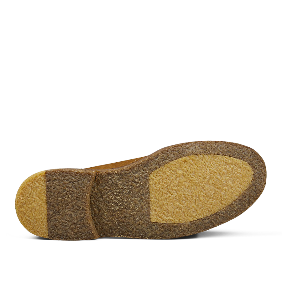 A Astorflex Cuoio Beige Suede Leather Montflex boot sole with a contrasting heel and forefoot cushioning design.