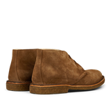 A pair of Dark Khaki Suede Greenflex Desert Boots with crepe soles by Astorflex.