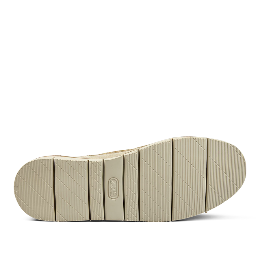 Astorflex Ecru Beige Suede Leather Boatflex Moccasins sole with tread pattern.