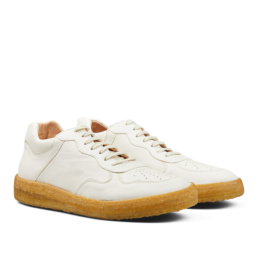 A pair of Astorflex White Leather Tenniflex Sneakers with a rubber sole.