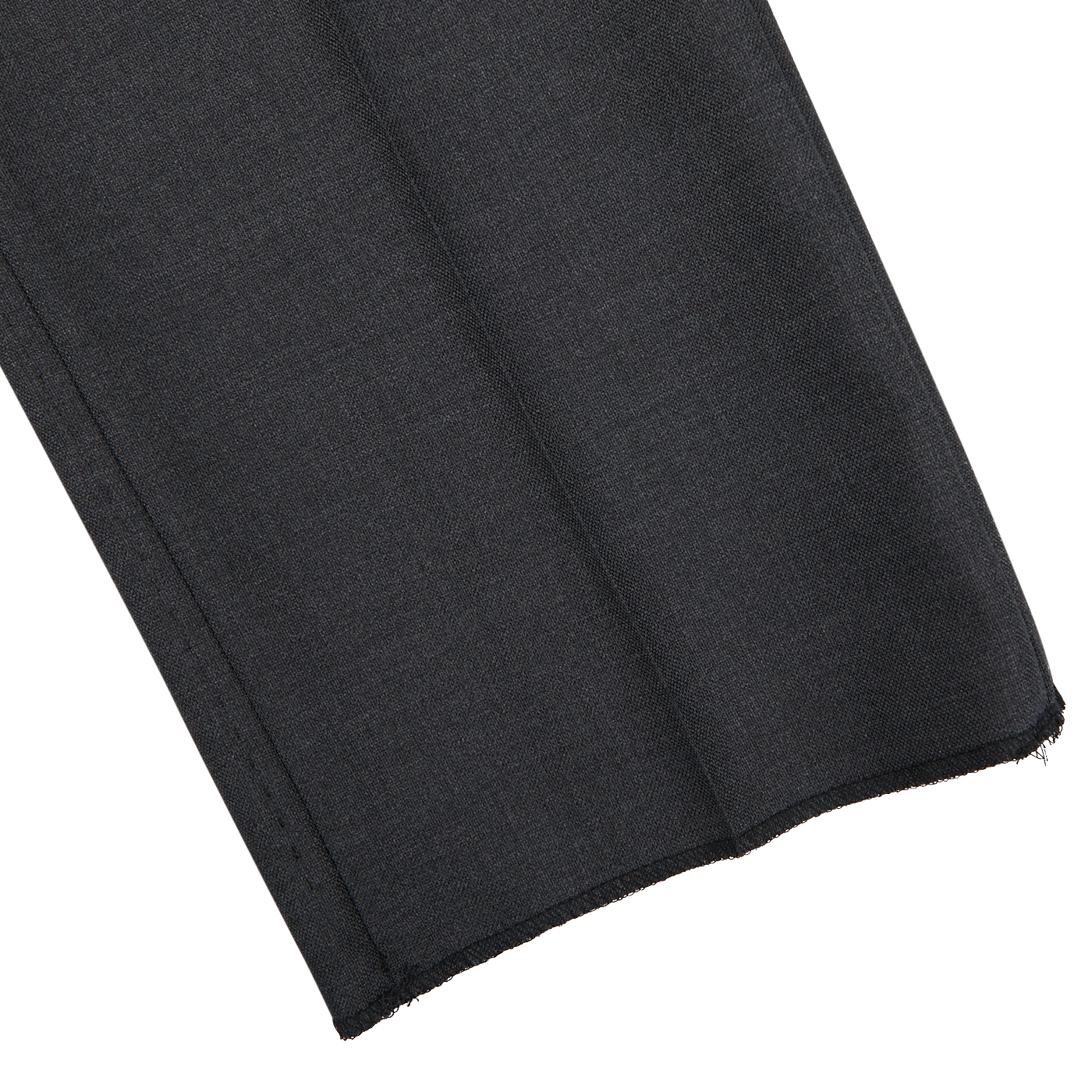 Dark gray fabric with a neat fold on a white background, showcasing Baltzar Sartorial's Grey Super 100's Wool Flat Front Suit Trousers.