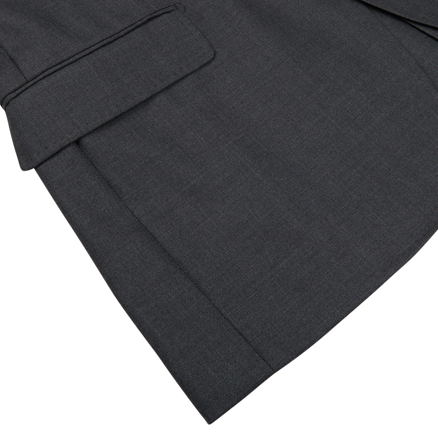 A close up of a Baltzar Sartorial Grey Super 100's Wool Suit Jacket.