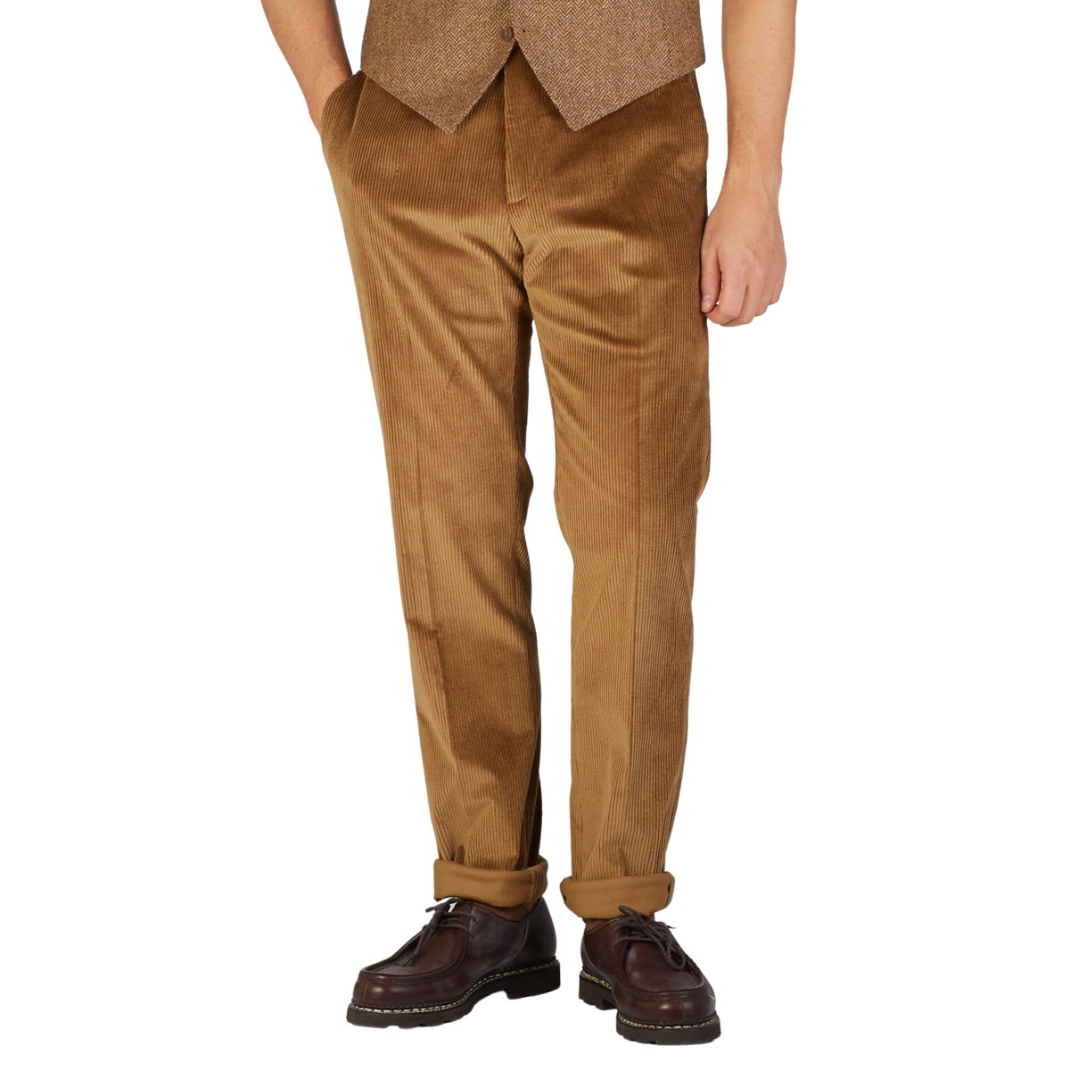 Berwich | Light Brown Cotton Corduroy Flat Front Trousers – Baltzar