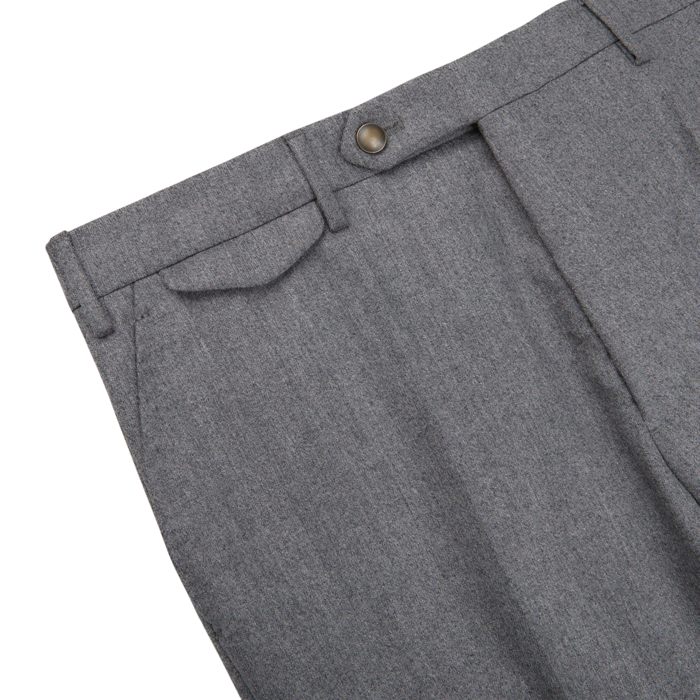 Berwich Medium Grey Wool Flannel Flat Front Trousers Edge