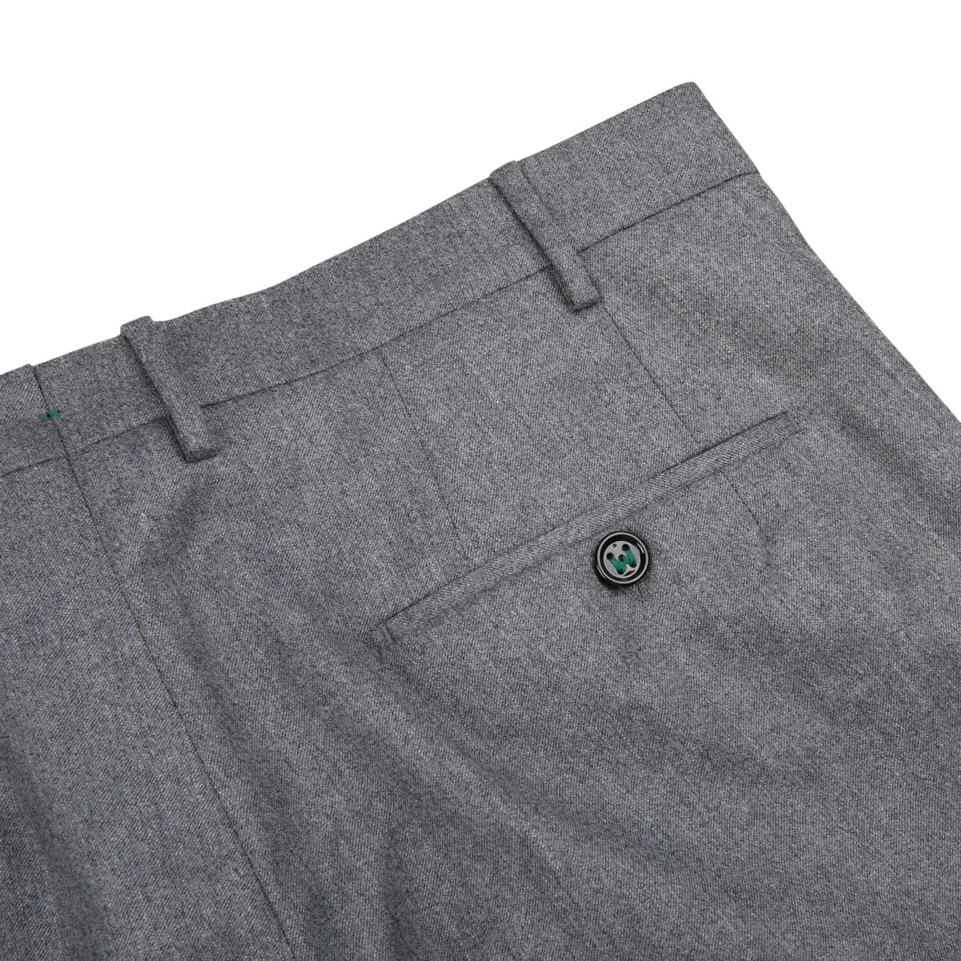 Berwich Medium Grey Wool Flannel Flat Front Trousers Pocket