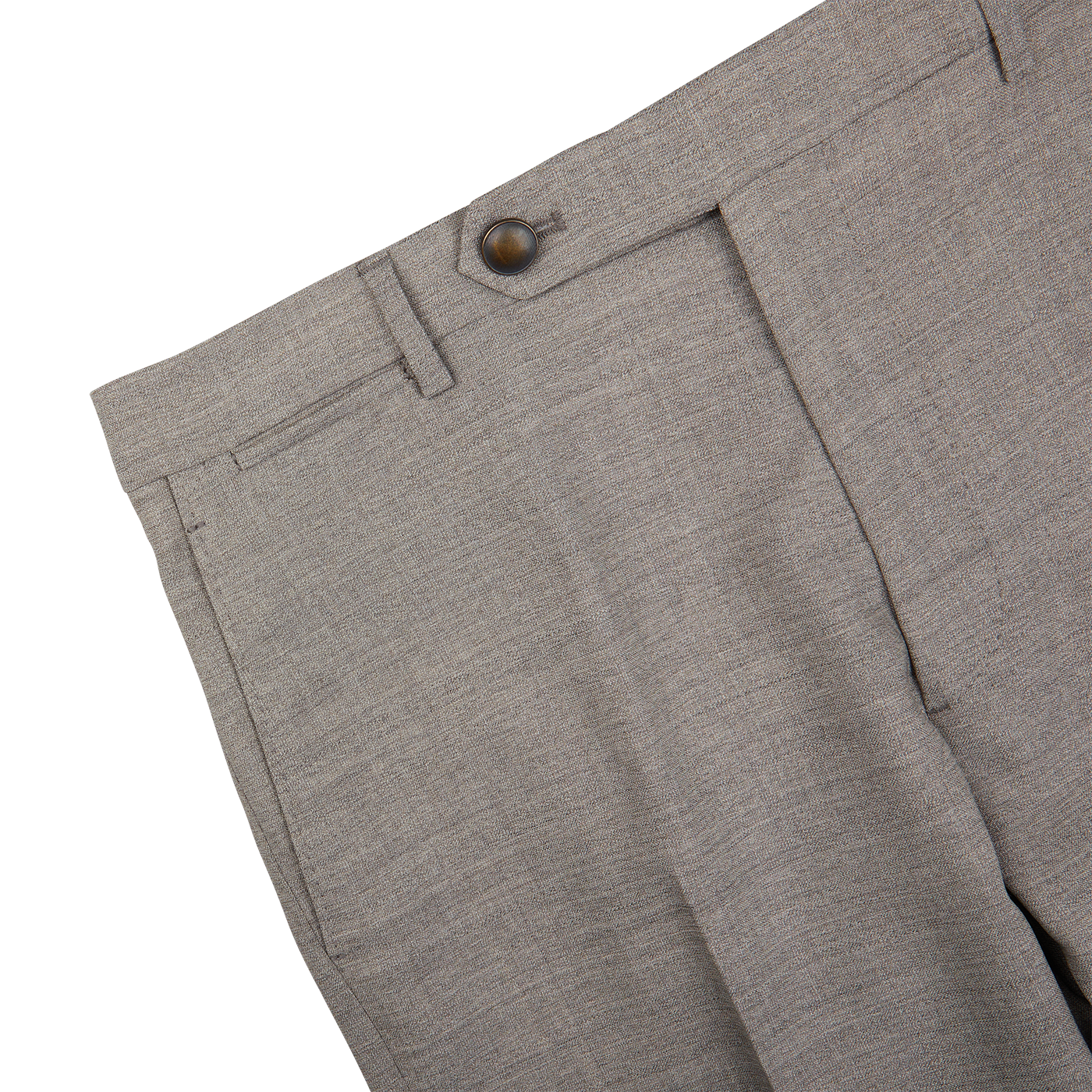A close up of Berwich Grey Beige Wool Fresco Flat Front Trousers.