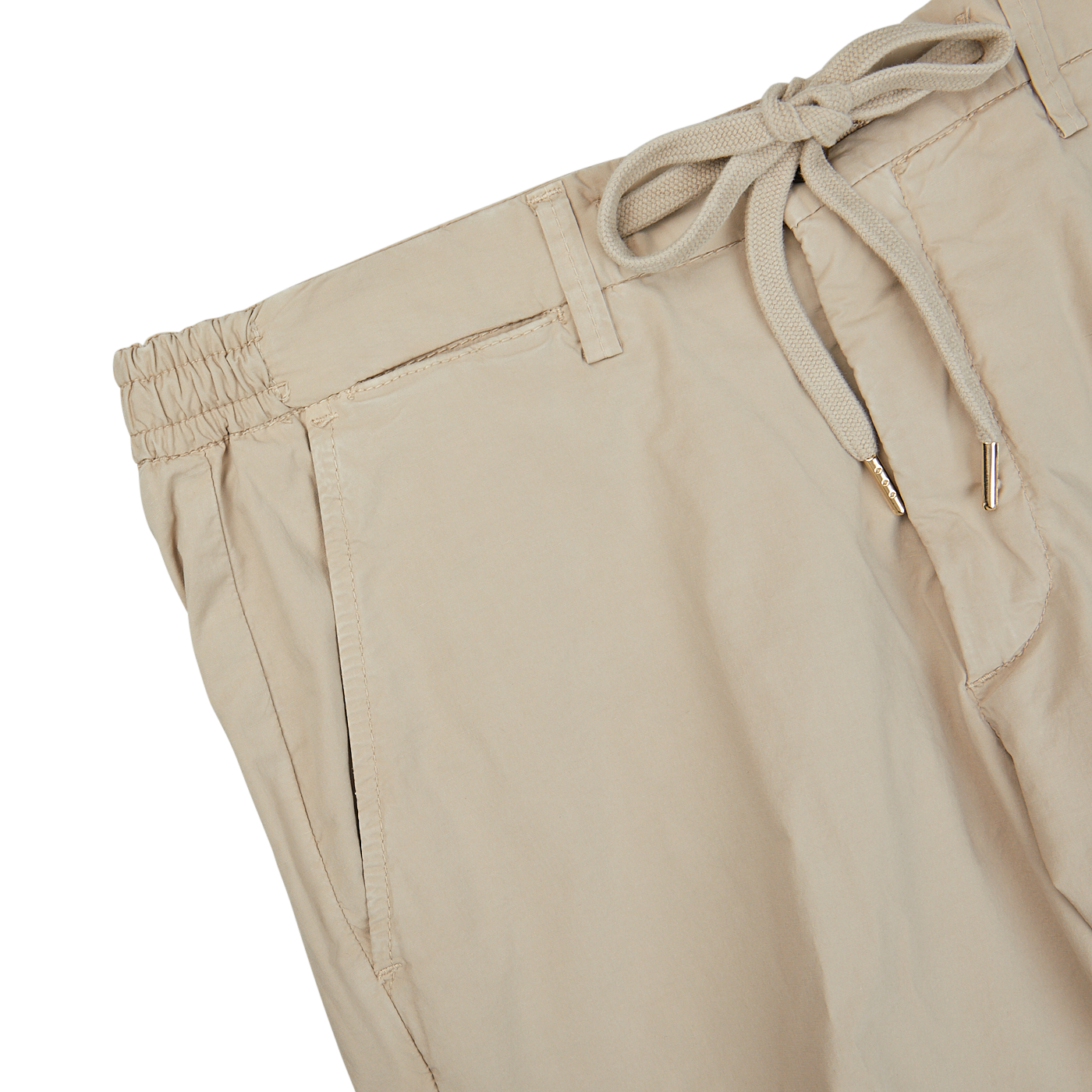 Beige Cotton Drawstring Malibu Shorts with elastic waist by Briglia on a white background.