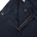 A close up of a pair of Briglia Navy Blue Cotton Stretch BG62 Casual Chinos with zippers.