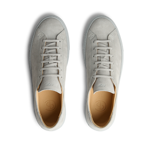 A pair of Steel Grey Suede Leather Racquet Sr sneakers with white soles by CQP.