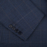 A close up of a Canali Dark Blue Mini Gingham Wool Drop 6 Blazer with buttons made from pure wool.