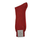 Description: A pair of Canali Dark Red Ribbed Cotton Socks on a white background.