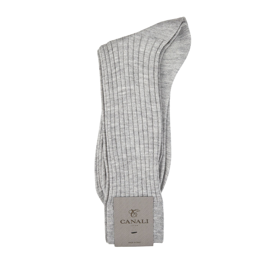 A pair of Light Grey Cashmere Silk Ribbed Socks from Canali on a white background.
