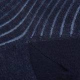 A close up image of a blue Navy Ribbed Cotton Vanisee sock by Canali.