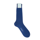 A pair of Royal Blue Ribbed Cotton Socks made with Egyptian cotton on a white background by Canali.