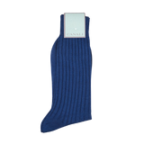A pair of Canali Royal Blue Ribbed Cotton Socks made with Egyptian cotton on a white background.