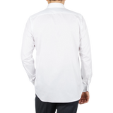 The back view of a man wearing an ultra-soft cotton white dress shirt from Canali, the White Cotton Single Cuff Shirt.
