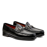 A pair of black Funchal Leather Xim Horsebit loafers by Carmina with metal horsebit detail.