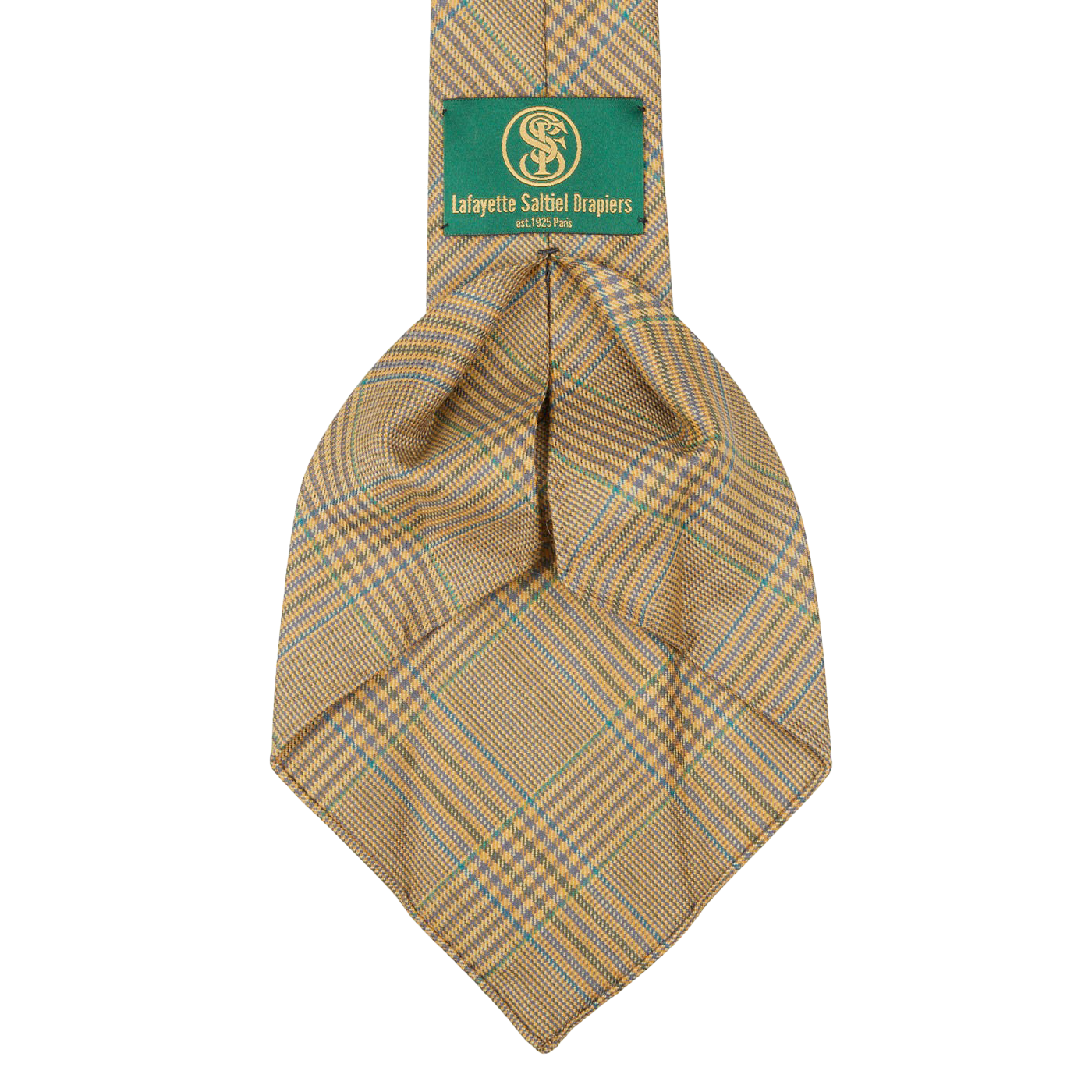 Dreaming of Monday Beige Checked 7-Fold Vintage French Wool Tie Open