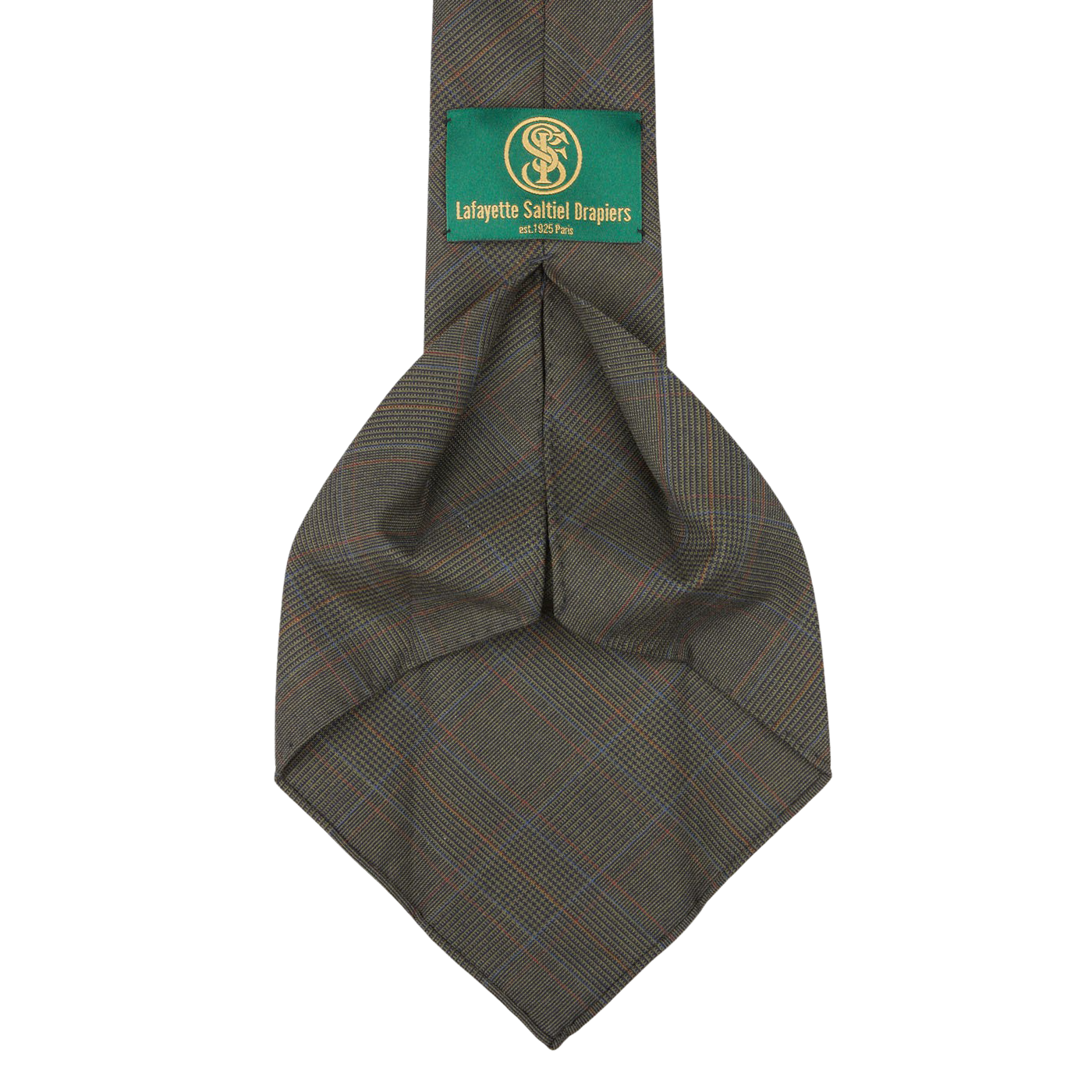 Dreaming of Monday Dark Green Checked 7-Fold Vintage French Wool Tie Open