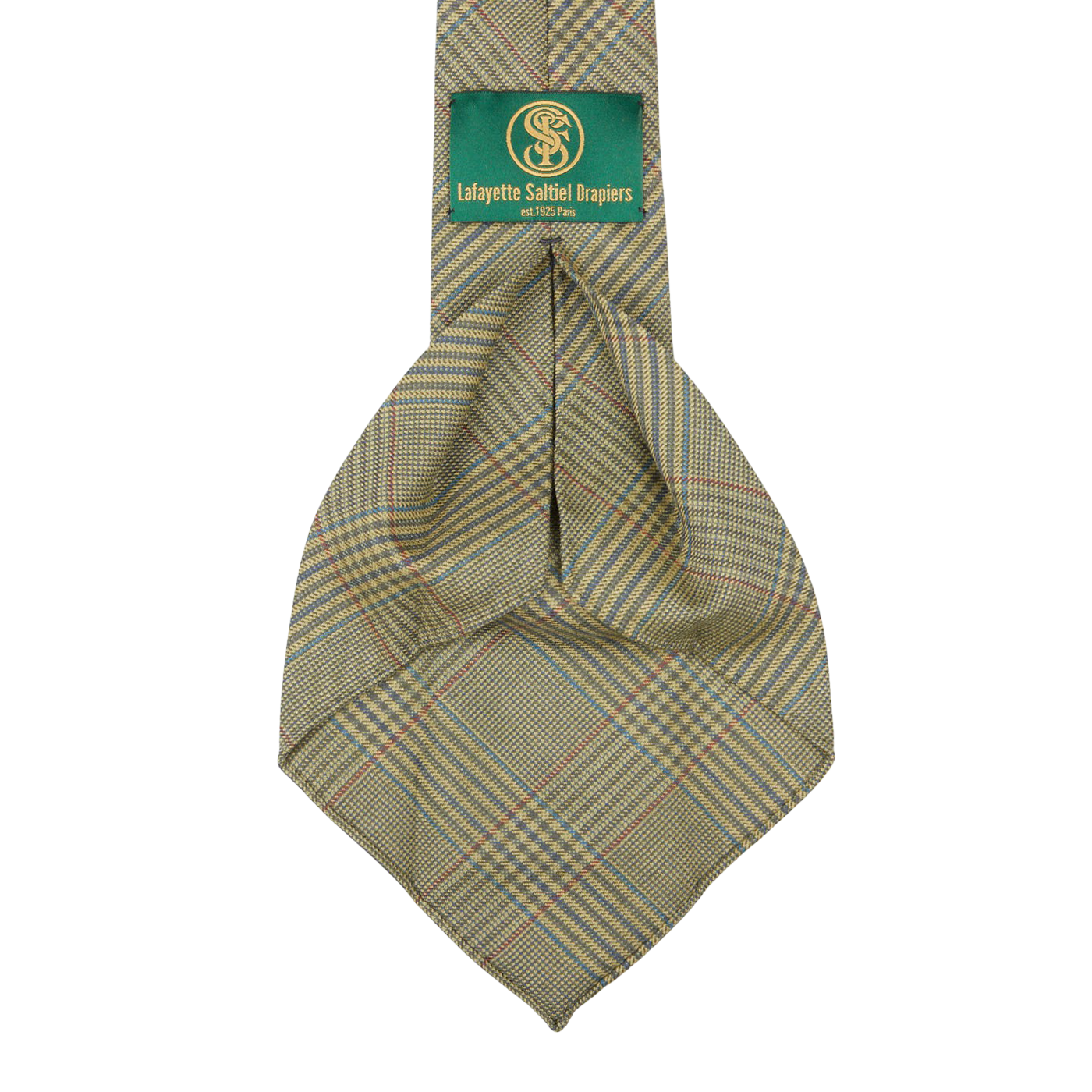 Dreaming of Monday Green Checked 7-Fold Vintage French Wool Tie Open