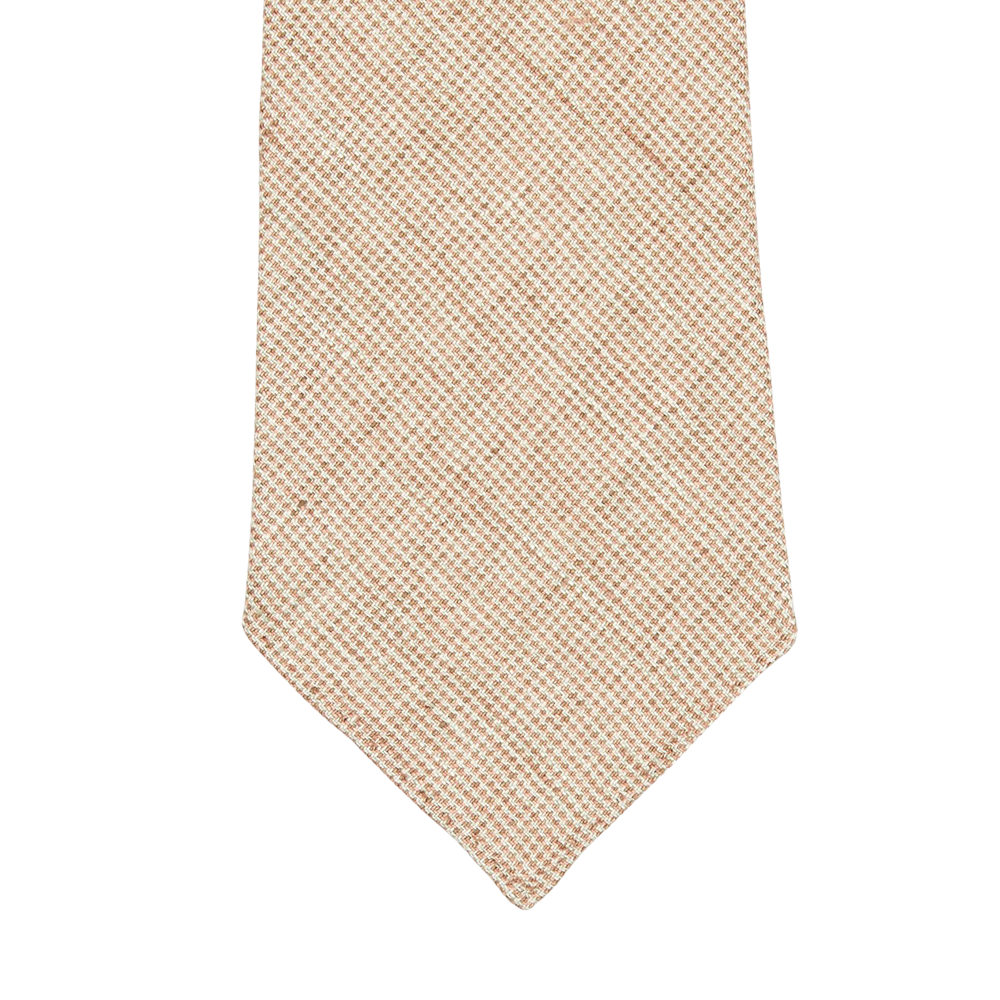 A Dreaming Of Monday Beige Melange 7-Fold French Linen Tie on a white background.
