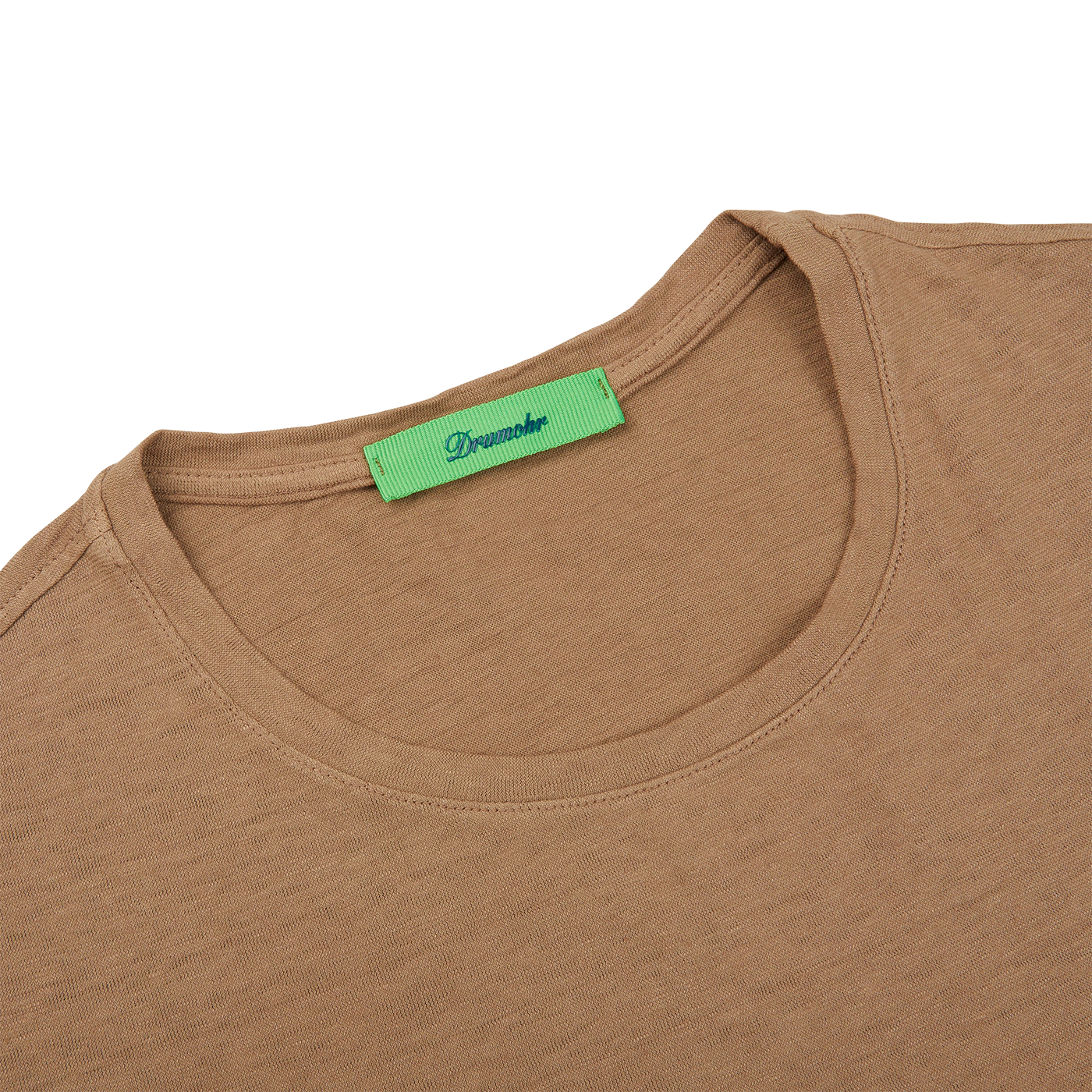A slim fit Coffee Brown Cotton Linen T-shirt with a green label by Drumohr.