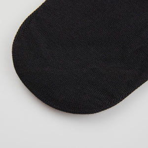 A pair of comfortable Falke Black Cotton Blend Invisible Socks on a white surface.