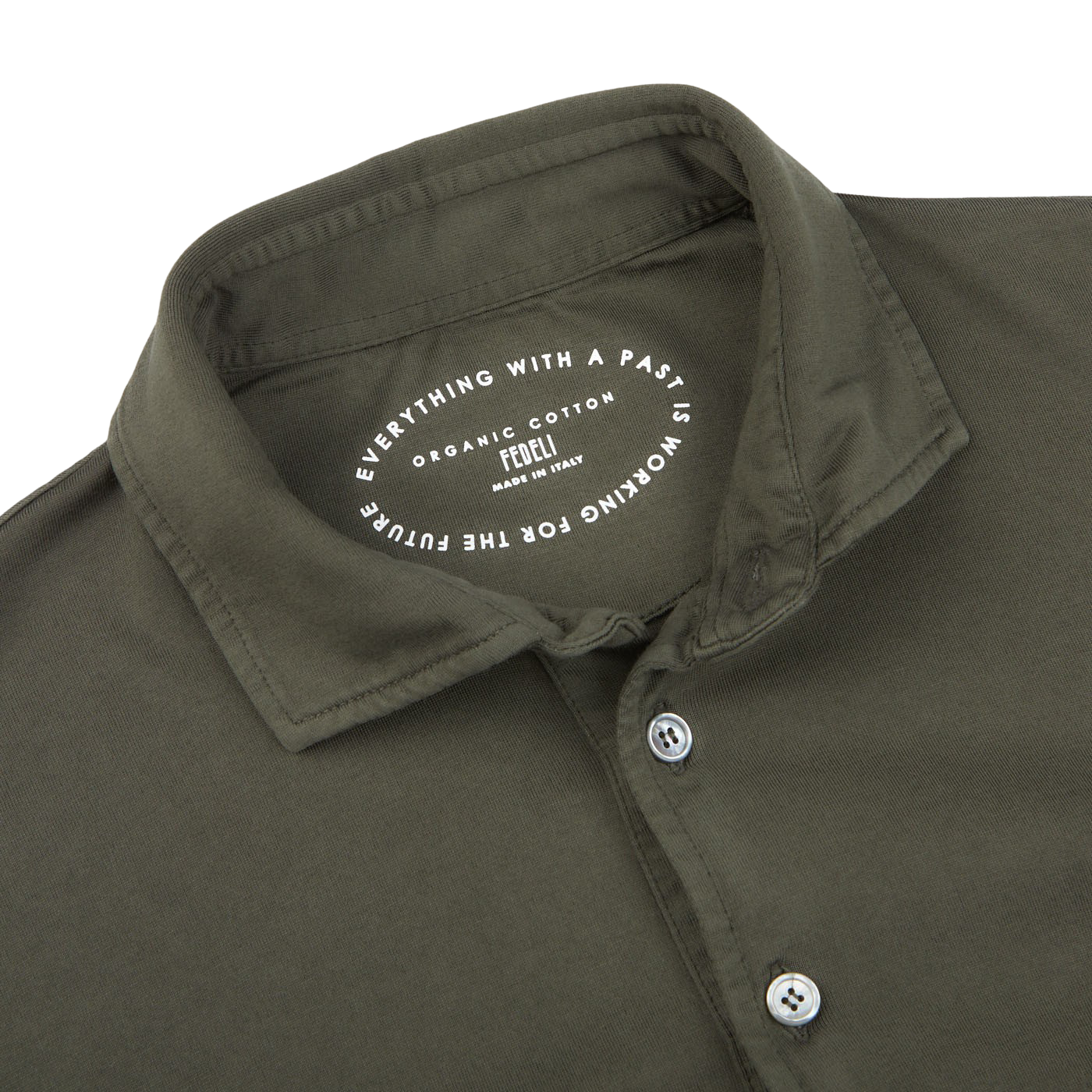 Fedeli Dark Green Organic Cotton Polo Shirt Collar