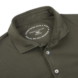 Fedeli Dark Green Organic Cotton Polo Shirt Collar