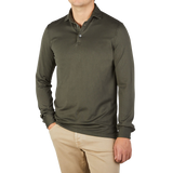 Fedeli Dark Green Organic Cotton Polo Shirt Front