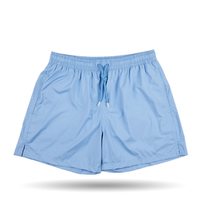 The Fedeli Light Blue Microfiber Madeira Swim Shorts with mesh lining.