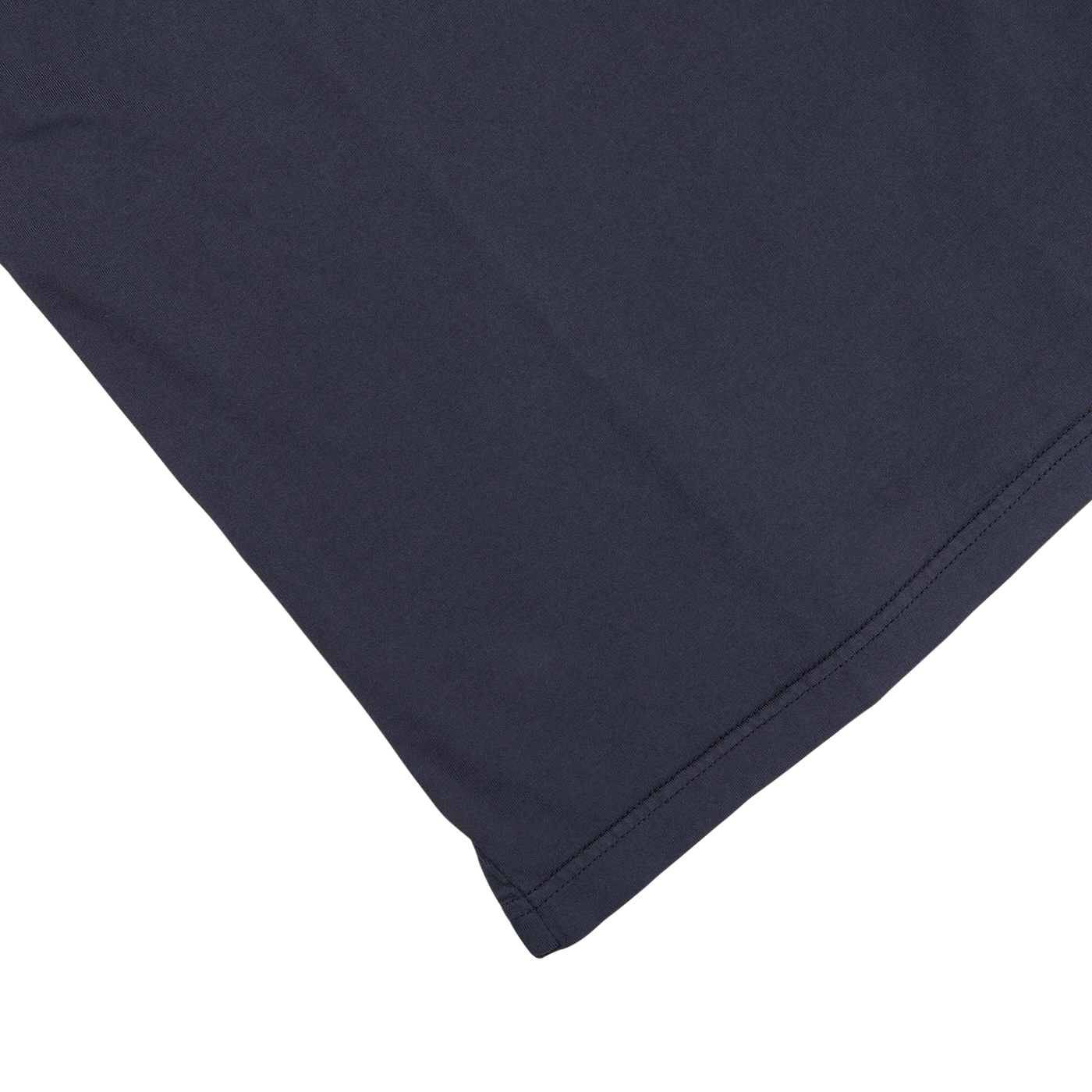 A close up of a navy blue organic cotton polo shirt by Fedeli.