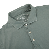 A luxury polo shirt made from Olive Green Organic Giza cotton with a button down collar by Fedeli.
