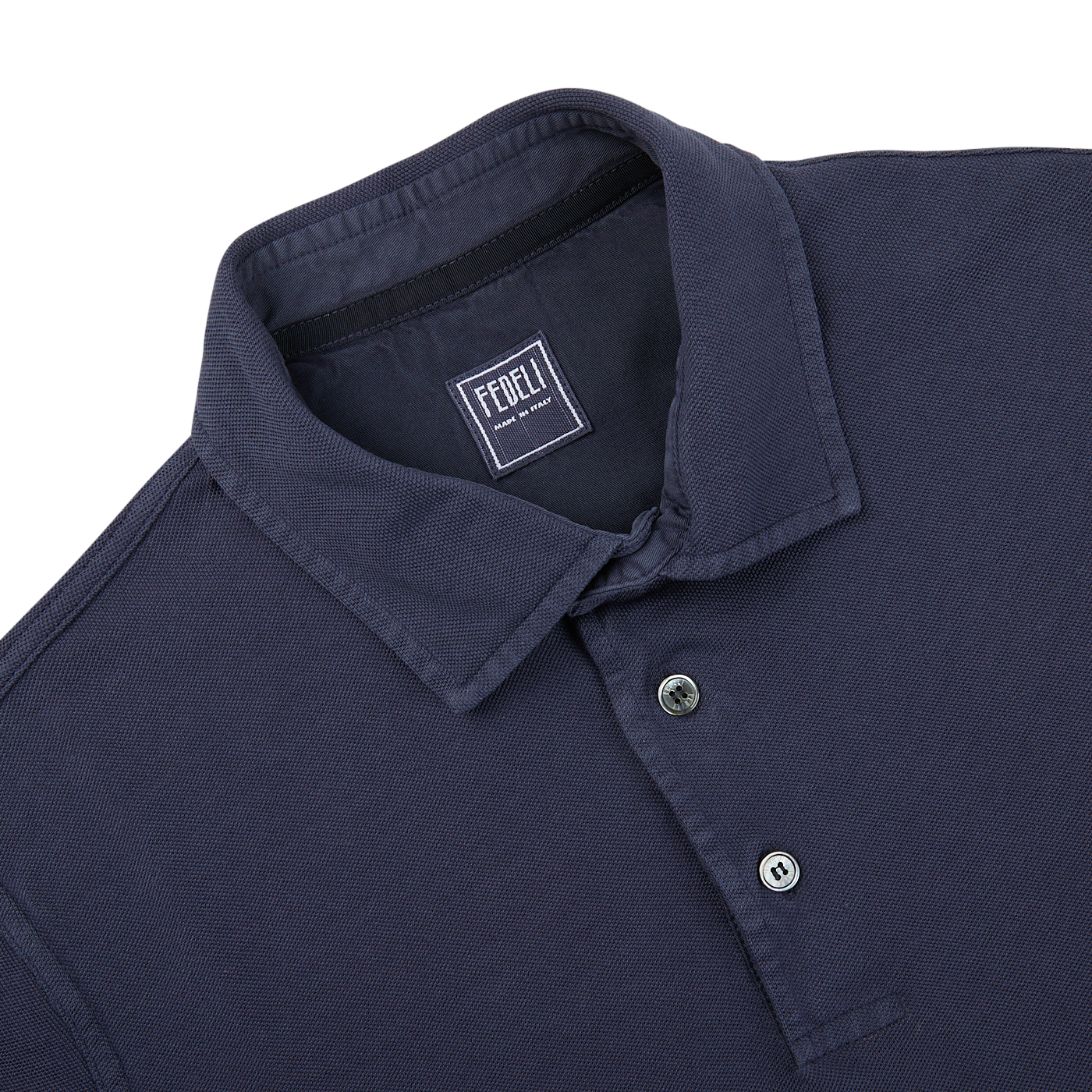 The Washed Navy Cotton Pique Polo Shirt by Fedeli.
