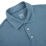 A Washed Turquoise Cotton Pique Polo Shirt with a button down collar by Fedeli.