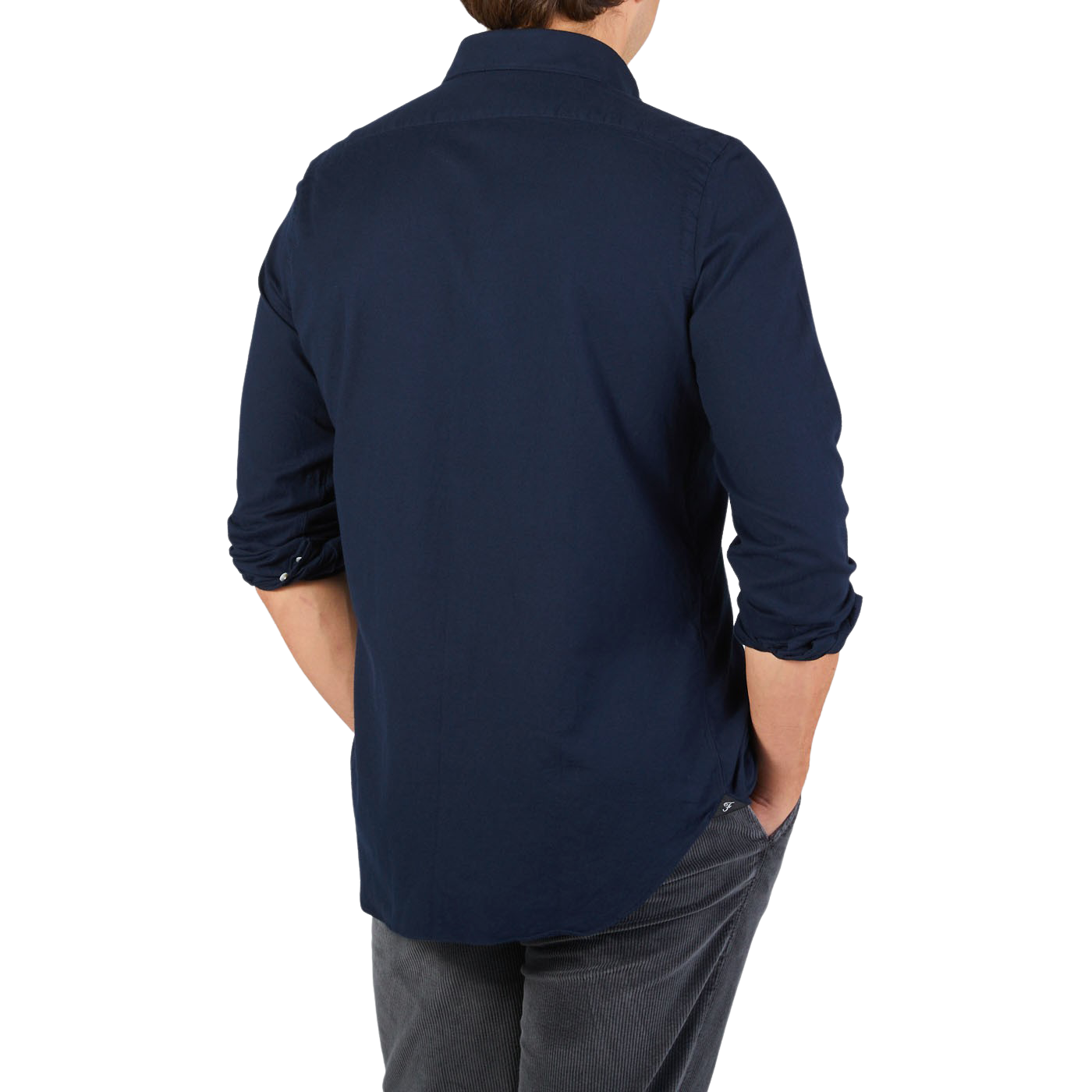Finamore Dark Blue Cotton Flannel Casual Shirt Back