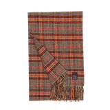 A Negroni Checked Lambswool Cashmere Scarf knitted in England by Fox Brothers, featuring fringes on a white background.