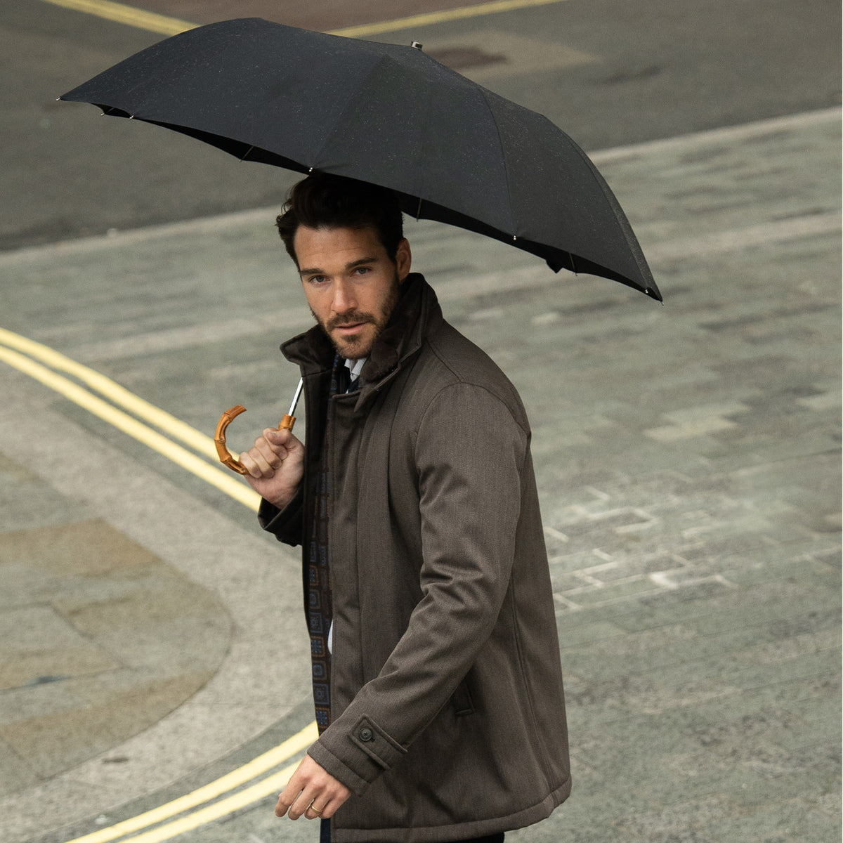 Fox Umbrellas | Black Telescopic Whangee Handle Umbrella