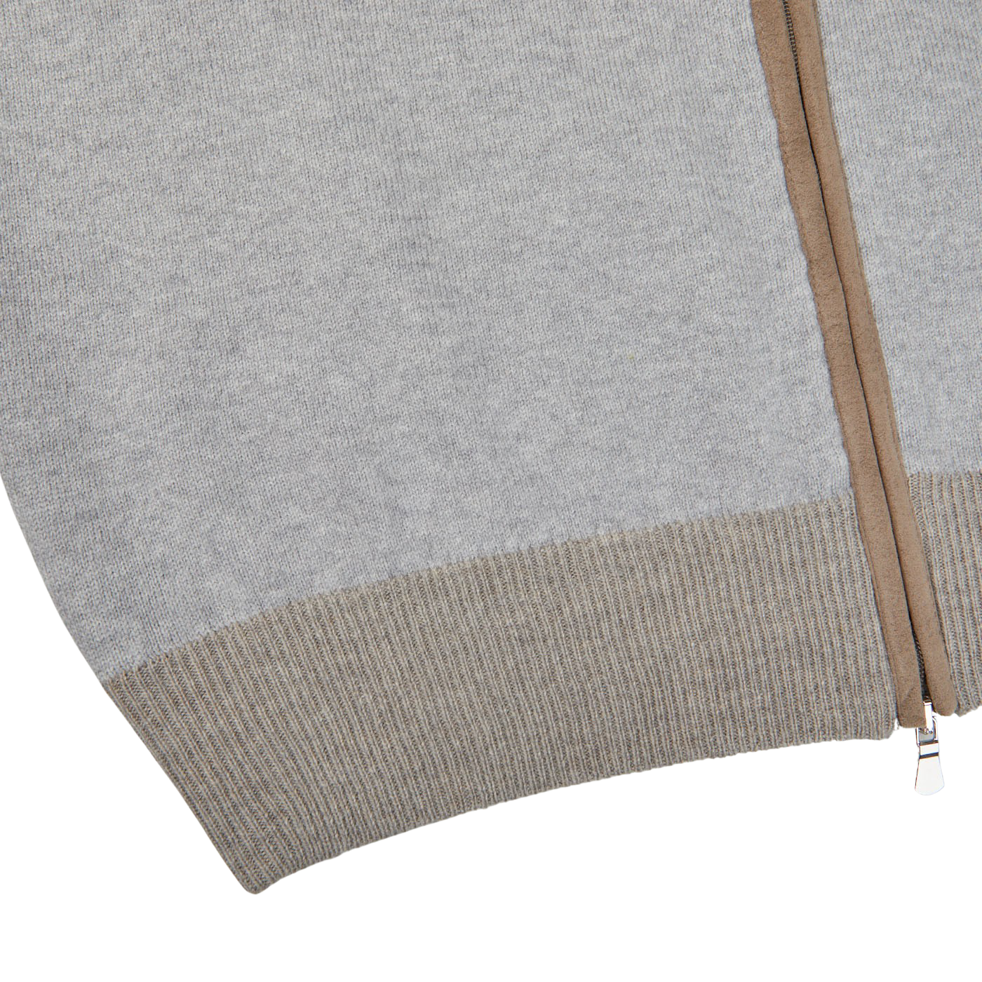 Gran Sasso Light Grey Wool Cashmere Zip Cardigan Edge