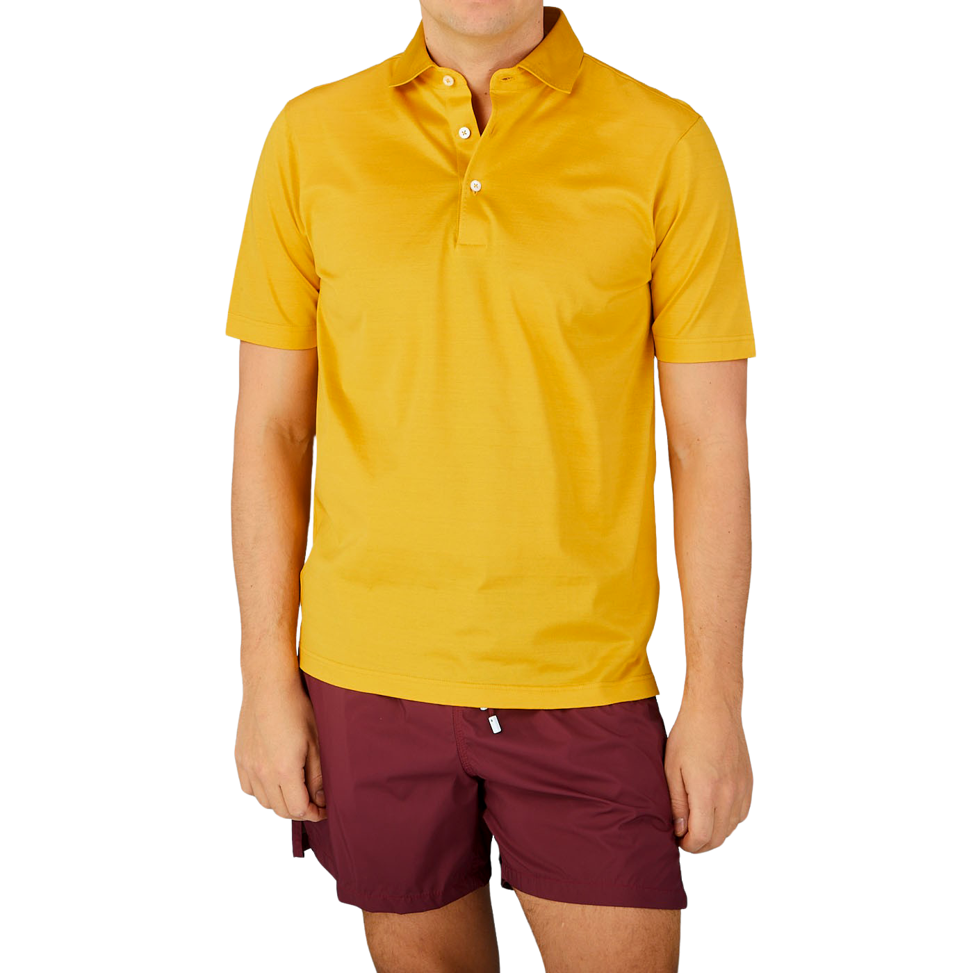 A man wearing a Gran Sasso Bright Yellow Cotton Filo Scozia Polo Shirt.